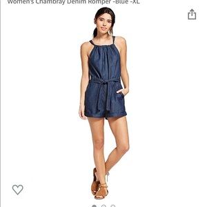 Chambray blue short romper- small